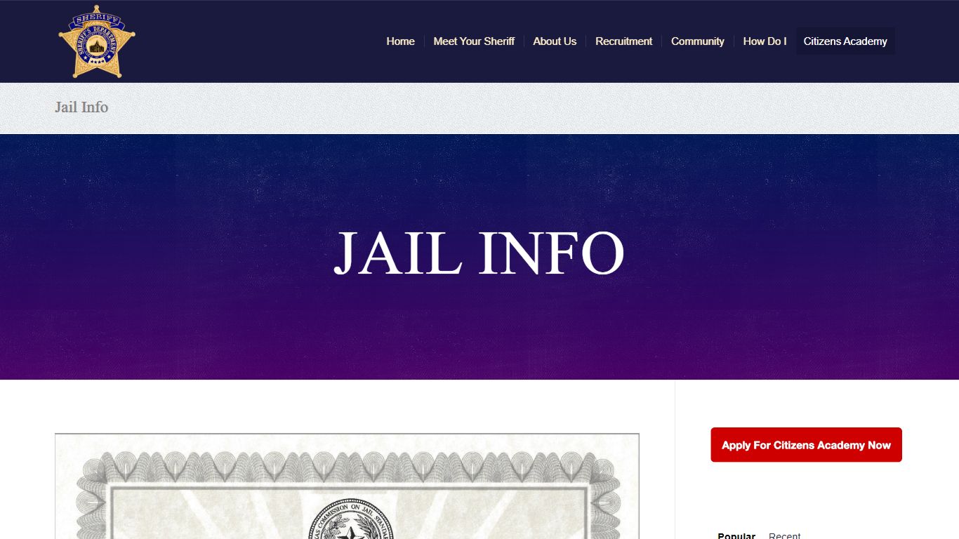 Jail Info – Sheriff Department - Dallas County